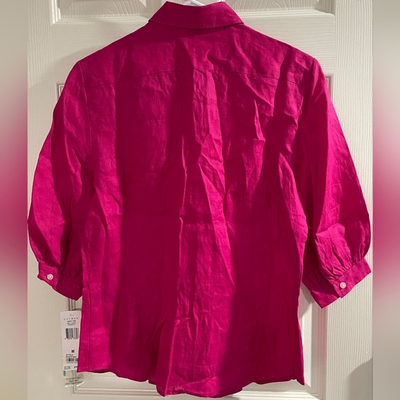 NWT Lauren Ralph Lauren Womens Vintage Y2K 100% Linen Hot Pink Button Up Shirt M - Picture 2 of 5
